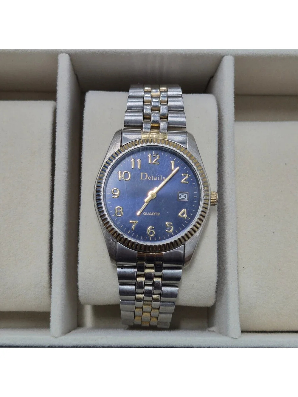 Details Brand Quartz Two Tone Blue Dial Watch